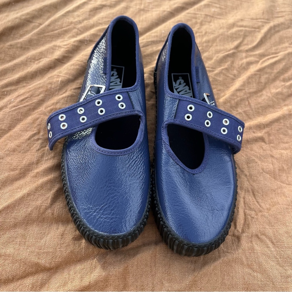 Vans Midnight Blue Vinyl Mary Jane Creepers Black Chunky Soles Size 10.5
